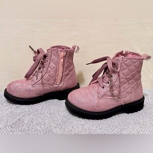 Kids Sparkly Pink Quilted Boots Size 12